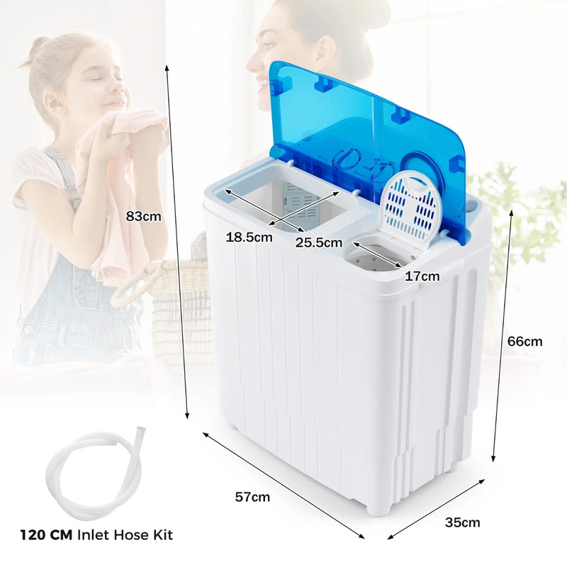 4.5 kg Portable Washing Machine Twin Tub Laundry Washer with Drain Pump-Blue