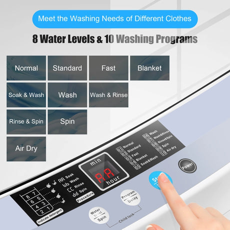 Portable Washing Machine with 8 Water Levels and 10 Washing Programs