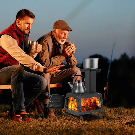 Portable Wood Camping Burning Stove Heater with 2 Cooking Positions