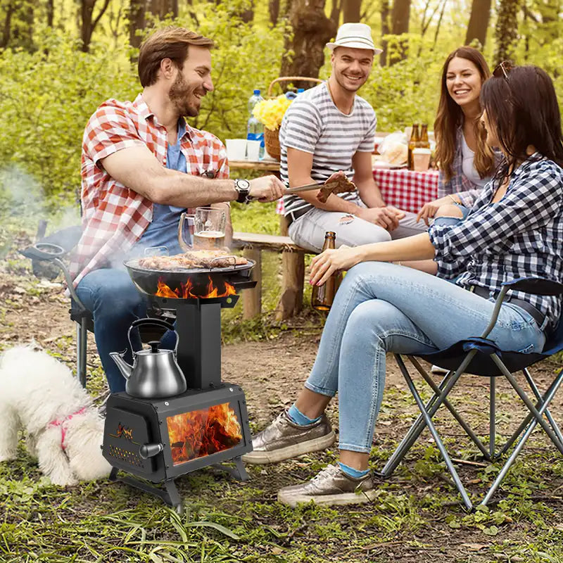 Portable Wood Camping Burning Stove Heater with 2 Cooking Positions
