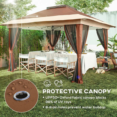 Outsunny 3.6 x 3.6m Pop-Up Gazebo, with Accessories - Brown