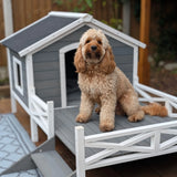 PawHut Small/Medium Dog House with Porch, Grey