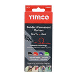 4 x TIMCO Builders Permanent Markers Fine Tip Mixed Colours - Fine Tip