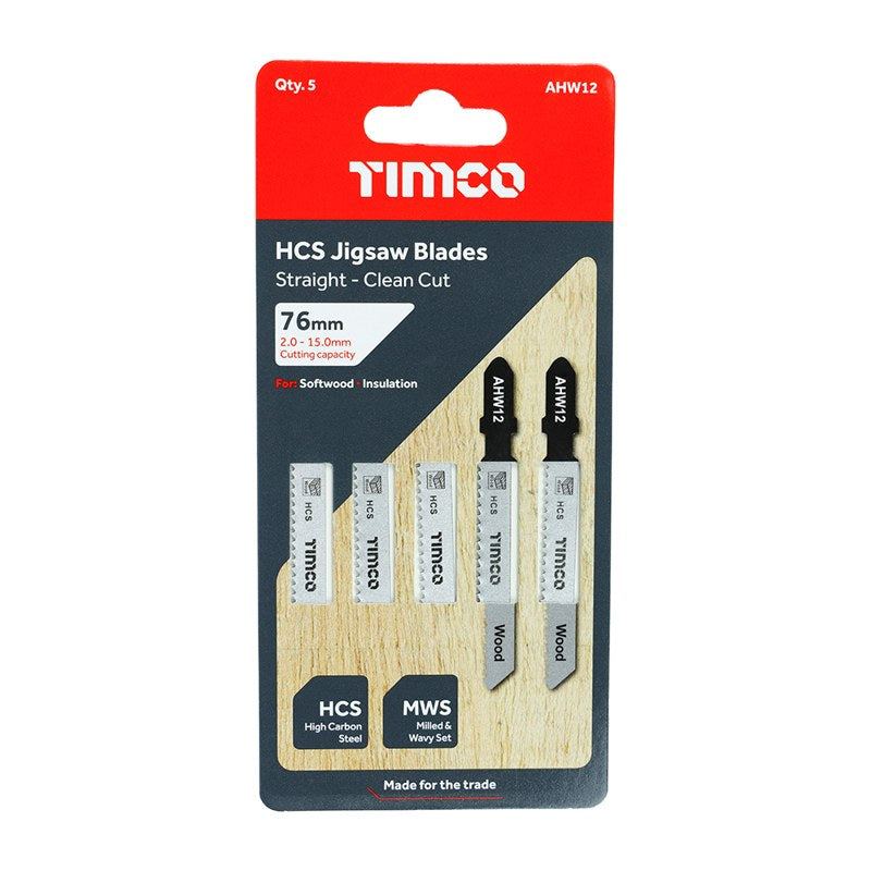 5 x TIMCO Jigsaw Blades Wood Cutting HCS Blades - T119B