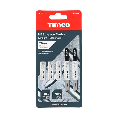 5 x TIMCO Jigsaw Blades Metal Cutting HSS Blades - T118A