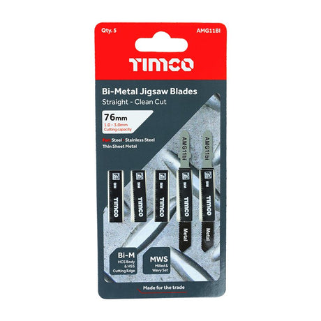 5 x TIMCO Jigsaw Blades Metal Cutting Bi-Metal Blades - T118AF