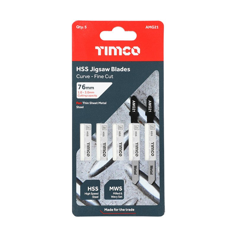 5 x TIMCO Jigsaw Blades Metal Cutting HSS Blades - T218A