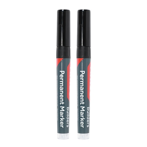 Pair of - TIMCO Builders Permanent Markers Twin Pack Fine Tip Black - Fine Tip