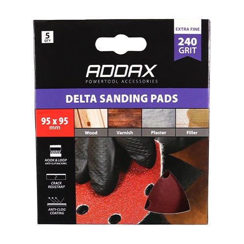 5 x TIMCO Delta Sanding Pads 240 Grit Red - 95 x 95mm