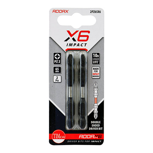 Pair of - TIMCO X6 Double Ended Pozi Bit - No.2 x 65