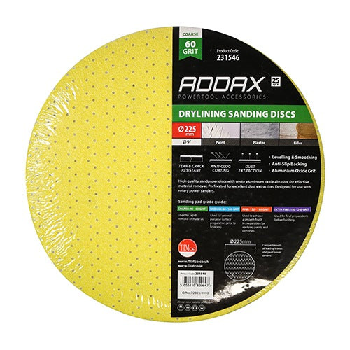 25 x TIMCO Drylining Sanding Discs 60 Grit Yellow - 225mm