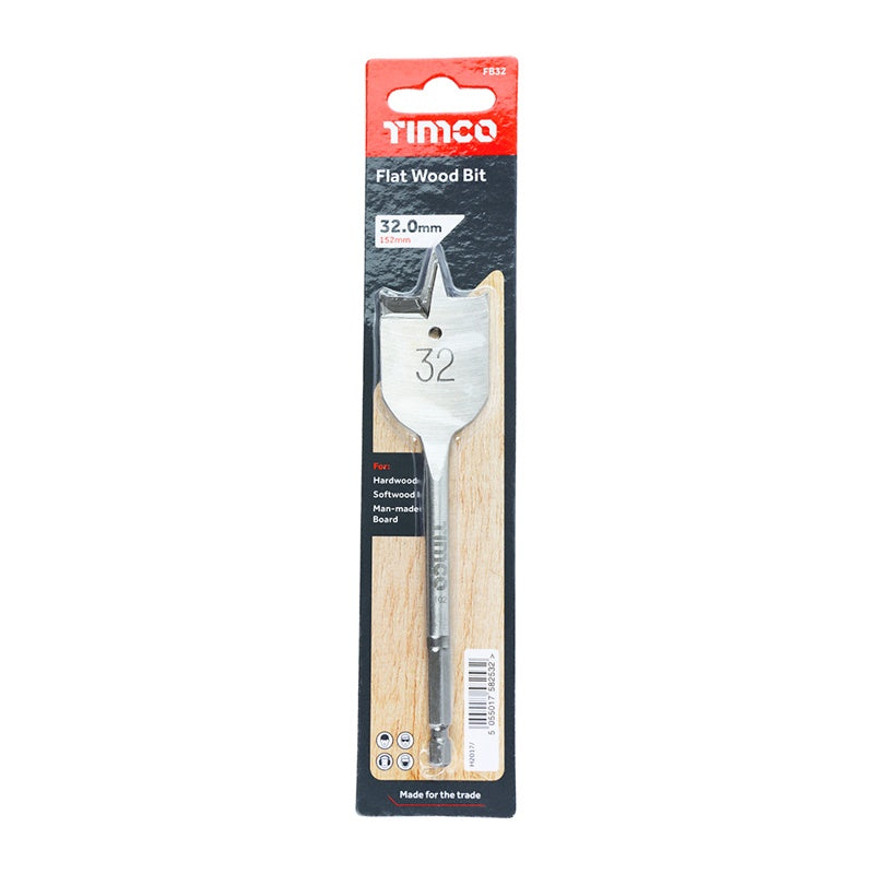 TIMCO Flat Wood Bits - 32.0 x 152