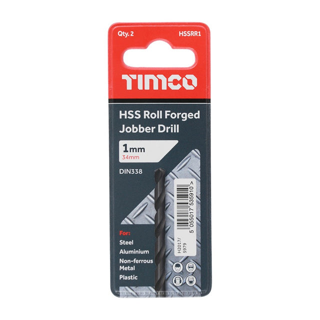 10 x TIMCO Roll Forged Jobber Drills HSS - 1.0mm