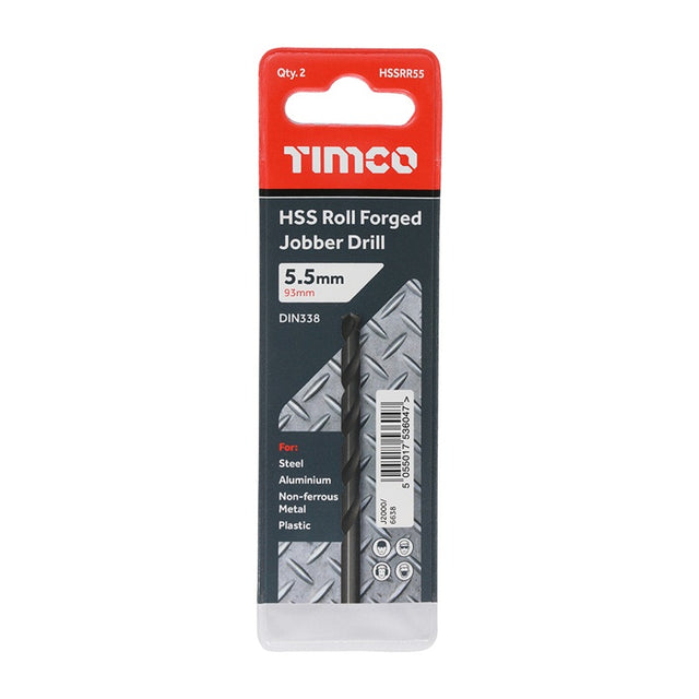 10 x TIMCO Roll Forged Jobber Drills HSS - 5.5mm