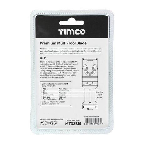 5 x TIMCO Multi-Tool Fine Cut Blades For Wood/Metal Bi-Metal - 32mm