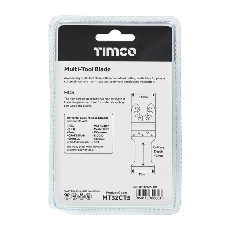 5 x TIMCO Multi-Tool Coarse Cut Blades For Wood Carbon Steel - 32mm