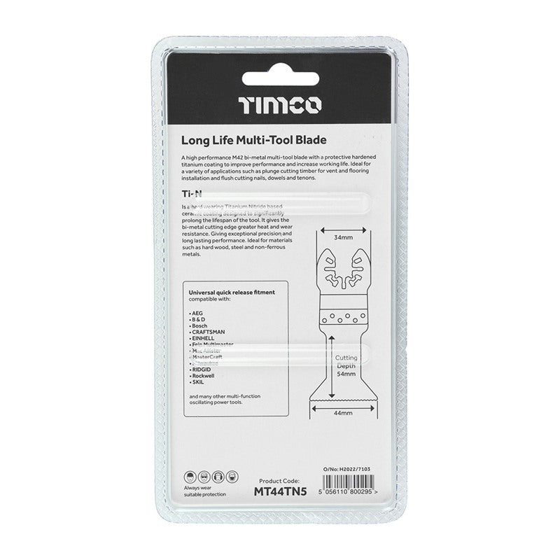 5 x TIMCO Multi-Tool Fine Cut Blades For Wood/Metal Titanium Coated Bi-Metal - 44mm