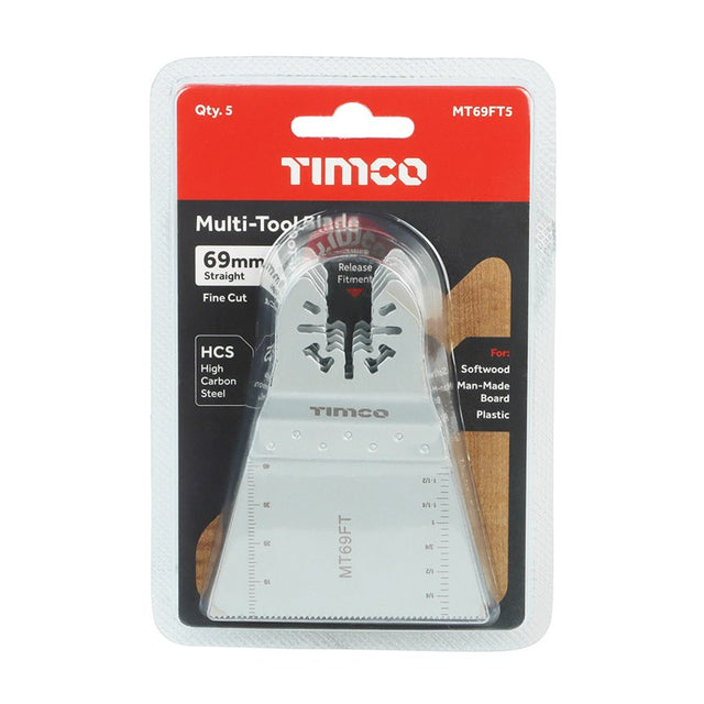 5 x TIMCO Multi-Tool Fine Cut Blades For Wood Carbon Steel - 69mm