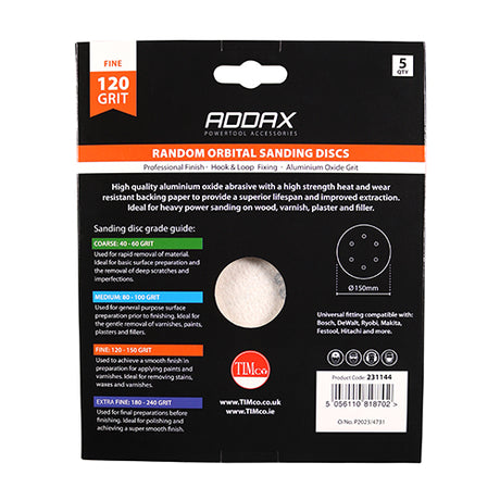 5 x TIMCO Random Orbital Sanding Discs 120 Grit Red - 150mm