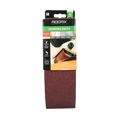 5 x TIMCO Sanding Belts 40 Grit Red - 75 x 533mm