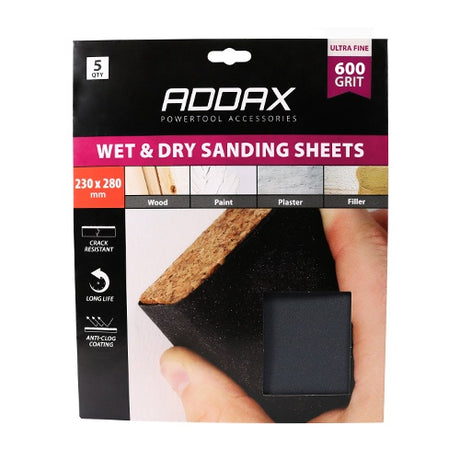 5 x TIMCO Wet & Dry Sanding Sheets 600 Grit Black - 230 x 280mm