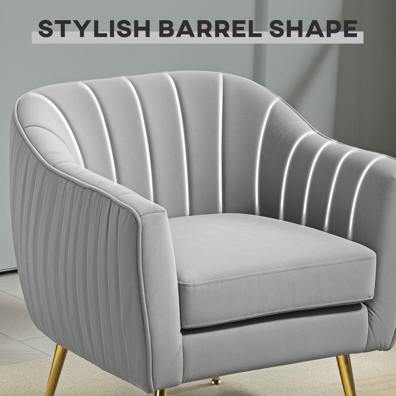 HOMCOM Velvet-Feel Shell Back Accent Chair - Grey