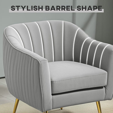 HOMCOM Velvet-Feel Shell Back Accent Chair - Grey