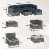 Outsunny 8 Pieces PE Rattan Corner Sofa Set, Outdoor Garden Furniture Set, Patio Wicker Sofa Seater w/ Cushion, Dark Blue