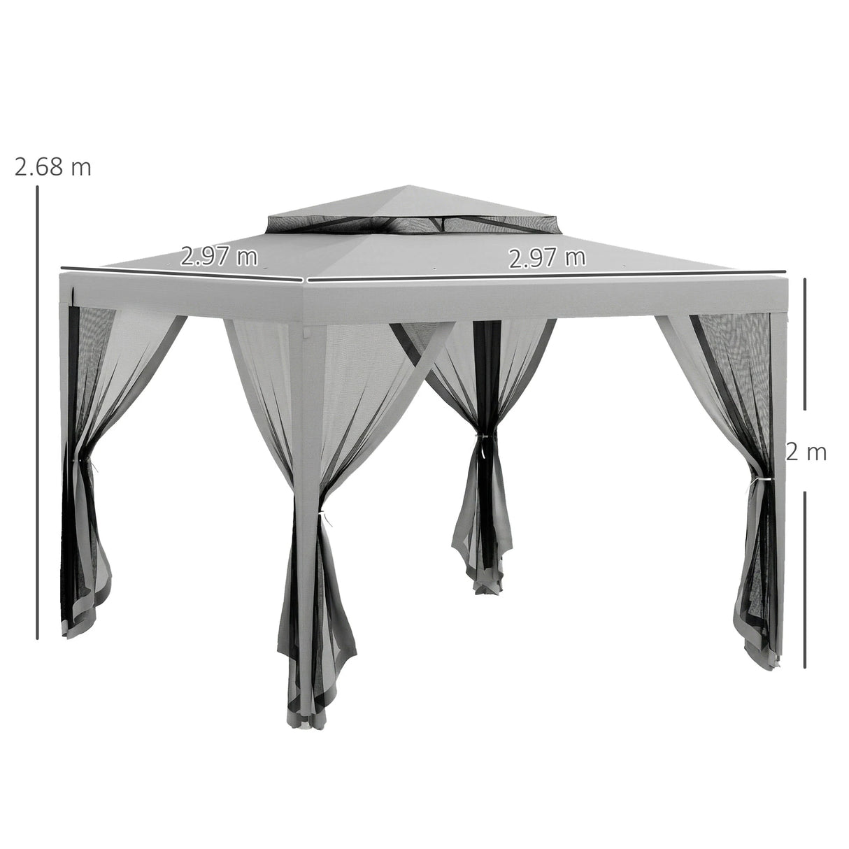 Outsunny 3 x 3 m Gazebo, Netting Party Tent, Patio Canopy Outdoor Event Shelter with Double Tier Roof, Light Grey