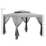 Outsunny 3 x 3 m Gazebo, Netting Party Tent, Patio Canopy Outdoor Event Shelter with Double Tier Roof, Light Grey