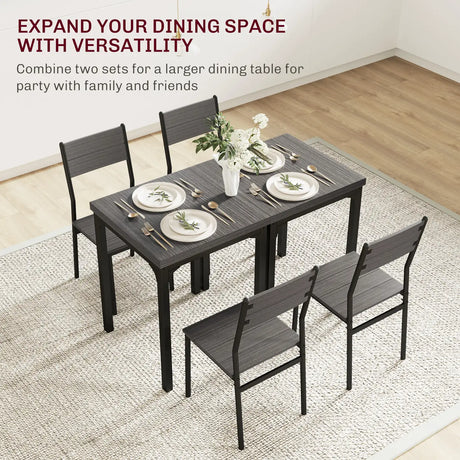 HOMCOM Three-Piece Minimal and Compact Dining Set, Grey Wood Grain