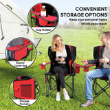 Outsunny Set of 2 Folding Camping Chairs, Padded Camping Chairs with Adjustable Armrests, Portable & Lightweight Folding Camp Chair with Cooler Bag, Cup Holder and Side Pockets, Red