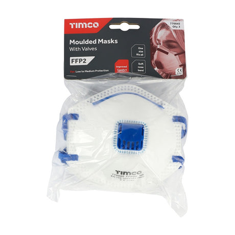 3 x TIMCO FFP2 Moulded Valved Masks - One Size