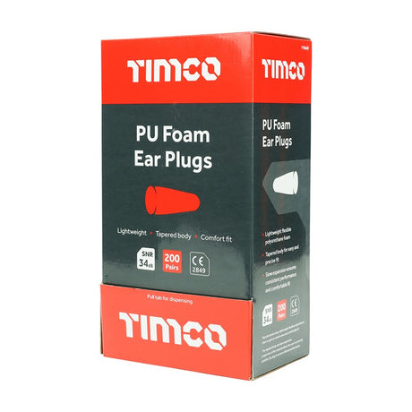 200 x TIMCO Disposable PU Ear Plugs 200 Pairs - One Size