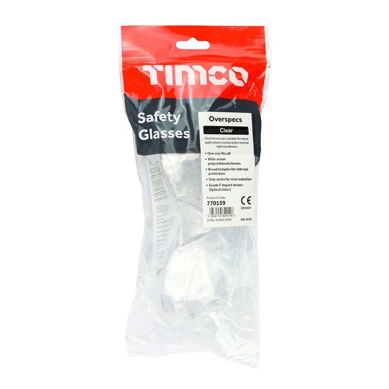 TIMCO Overspecs Safety Glasses Clear - One Size