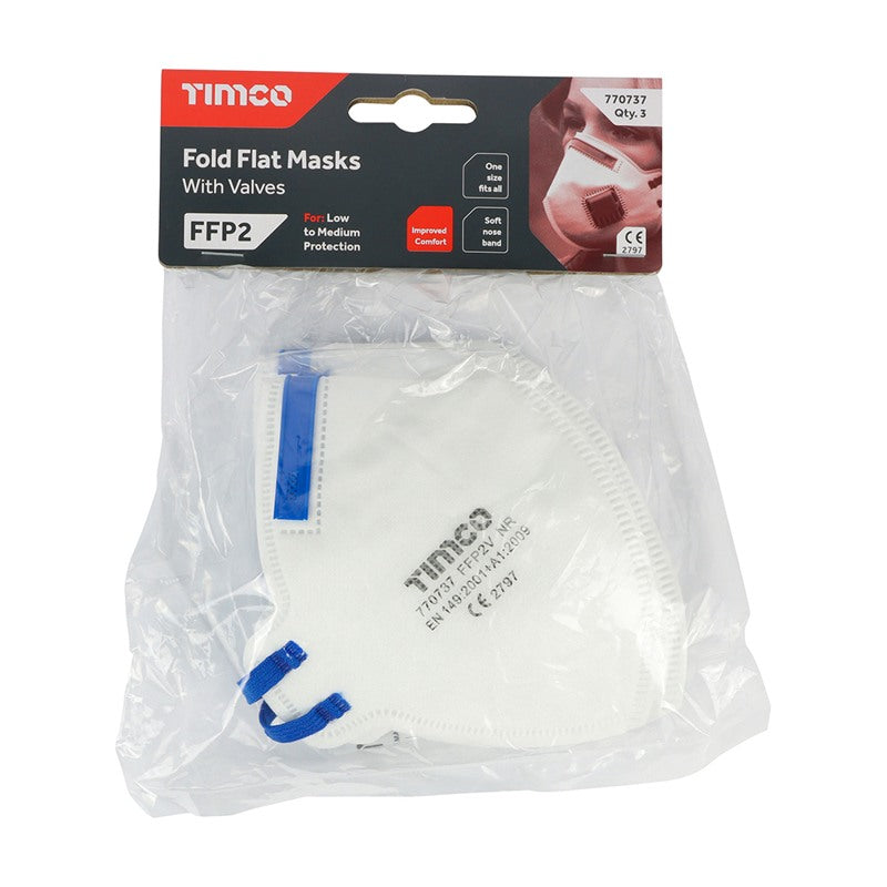 3 x TIMCO FFP2 Fold Flat Valved Masks - One Size