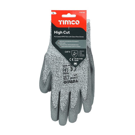 TIMCO High Cut PU Coated HPPE Fibre with Glass Fibre Gloves - Large