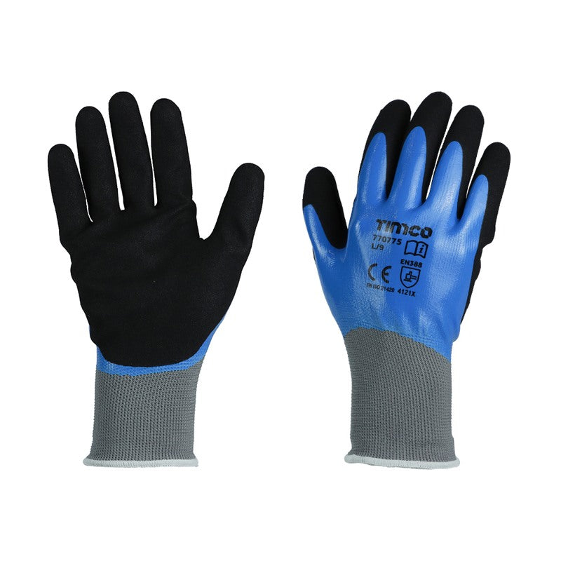 TIMCO Waterproof Grip Sandy Nitrile Foam Coated Polyester Gloves - Large