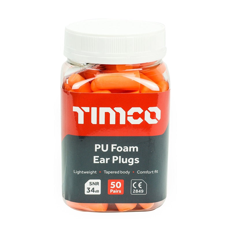 50 x TIMCO Disposable PU Ear Plugs 50 Pairs - One Size