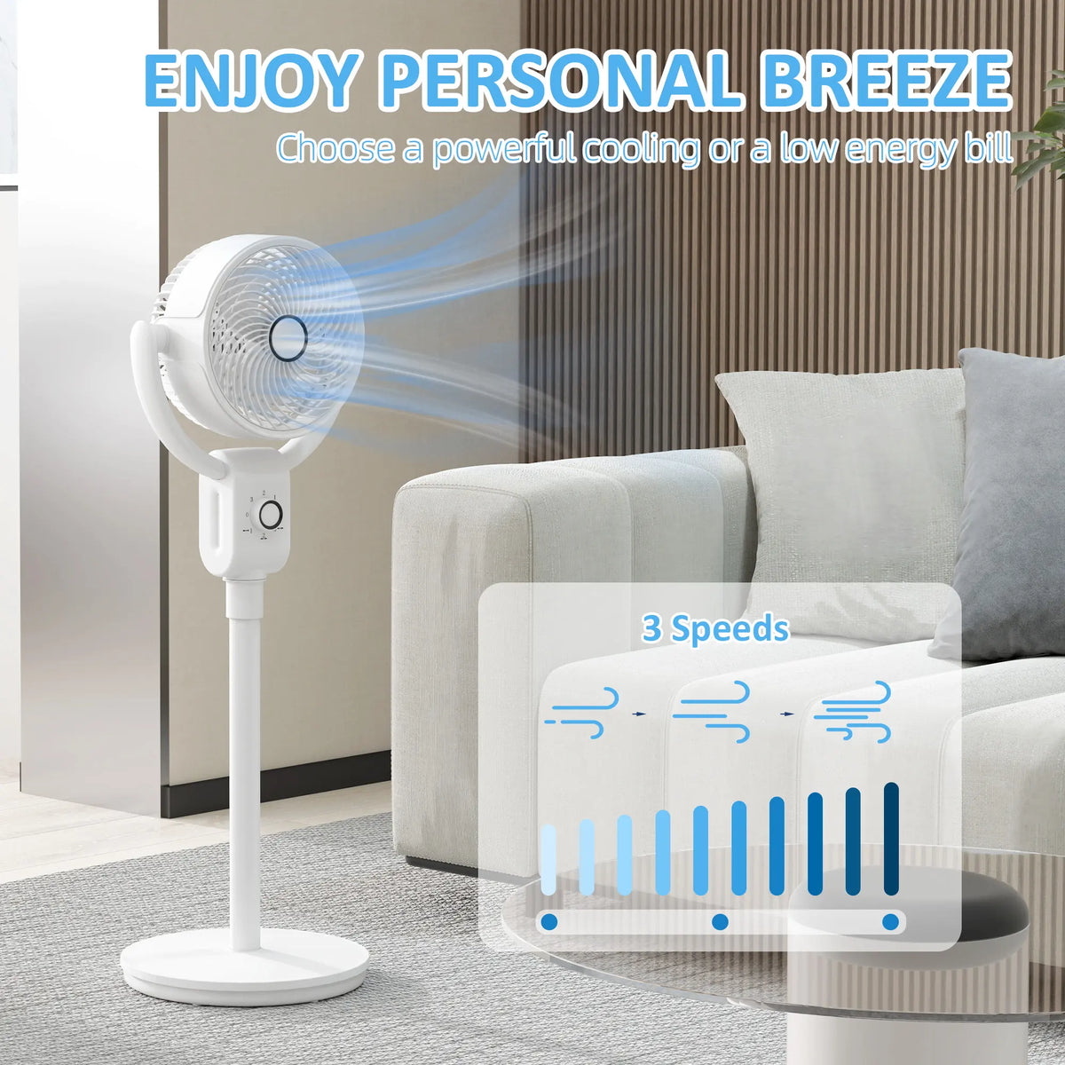 HOMCOM Pedestal Air Circulation Fan with Oscillating, White