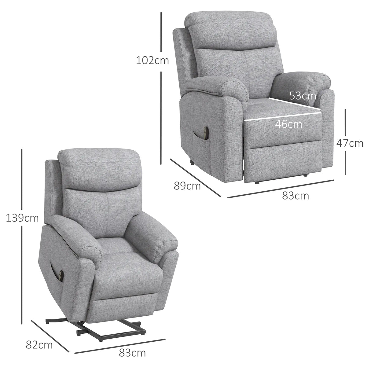 HOMCOM Power Lift Recliner Chair, Electric Lift Chair for Elderly, Overstuffed Linen Fabric Riser and Reclining Armchair with Remote Control, Side Pockets, for Living Room, Grey