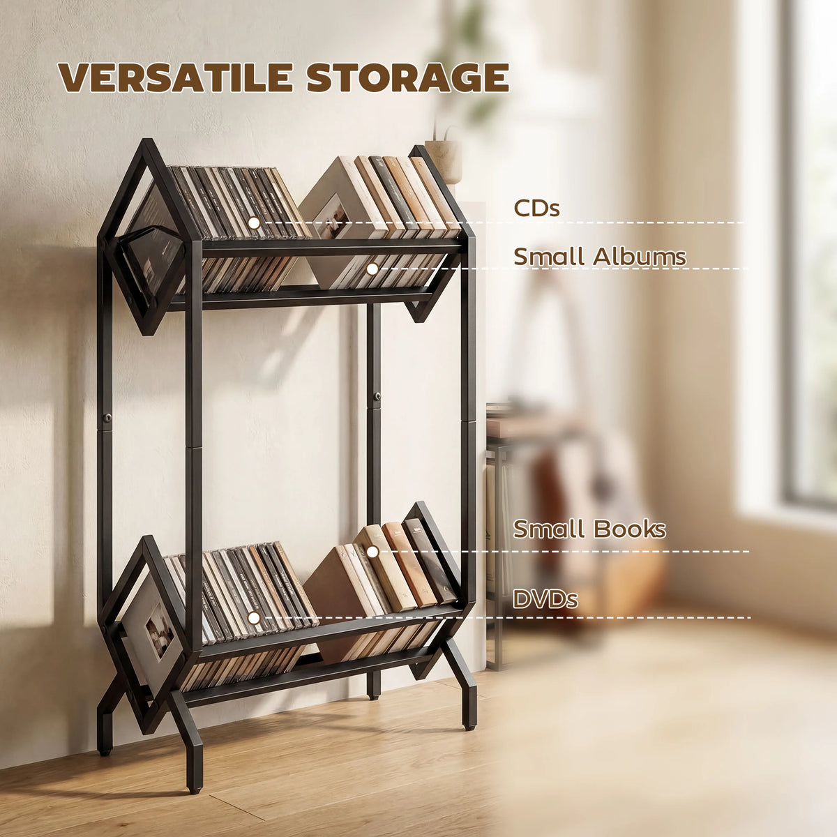 HOMCOM 50 CD Storage Rack, 2-Tier Metal CD Storage Unit, Free Standing, Easy to Assemble, Black