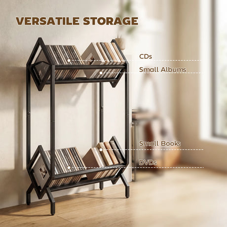 HOMCOM 50 CD Storage Rack, 2-Tier Metal CD Storage Unit, Free Standing, Easy to Assemble, Black