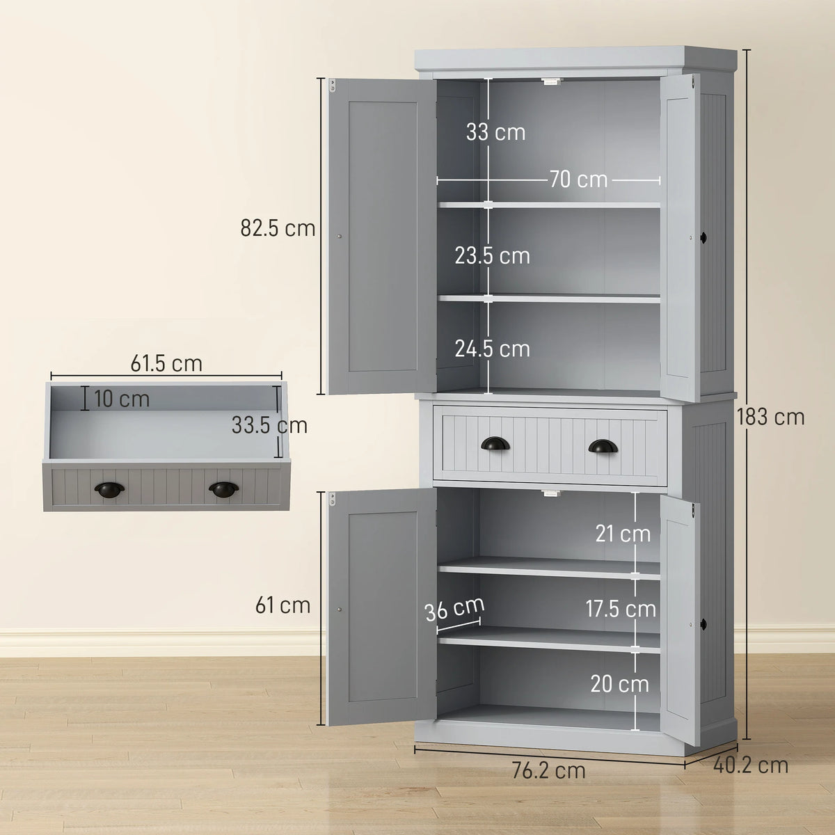 HOMCOM Multi-Storage Mid-Century Kitchen Cabinet - Grey