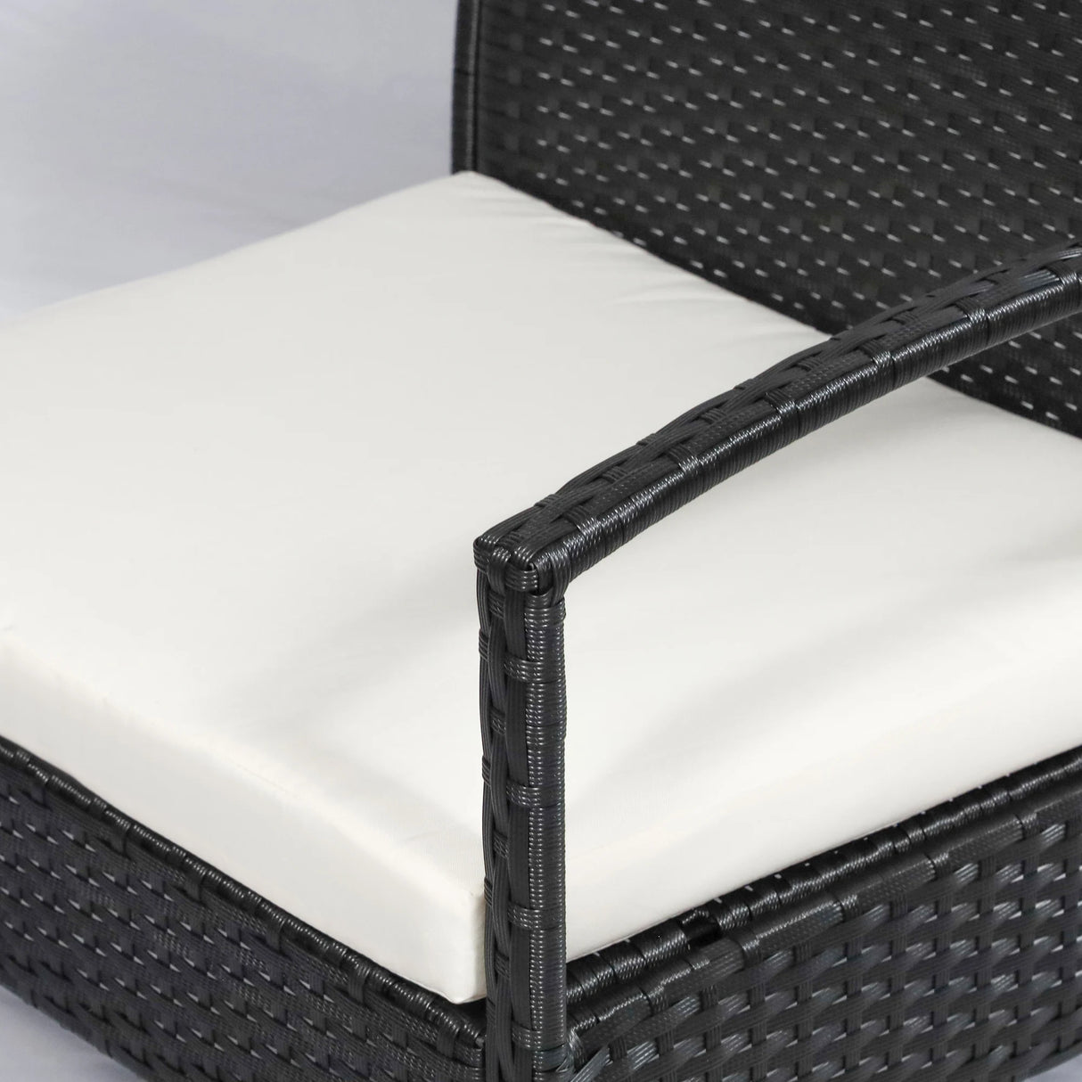 Outsunny 4 Pieces Rattan Garden Furniture Set, 4 Seater Garden Sofa Set with Loveseat, Armchairs and Glass Top Table, Wicker Conservatory Furniture with Cushions for Patio, Balcony, Black