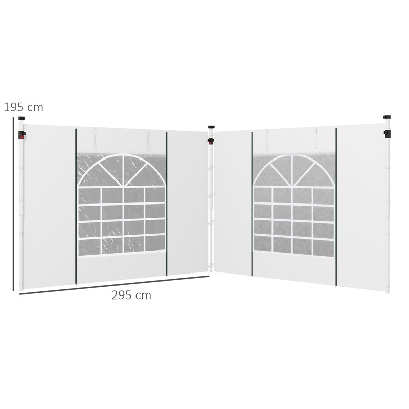 Outsunny Gazebo Side Panels, 2 Pack Sides Replacement, for 3x3(m) or 3x6m Pop Up Gazebo, with Windows and Doors, White