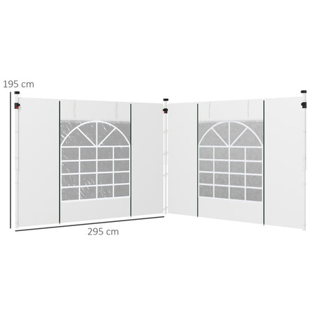 Outsunny Gazebo Side Panels, 2 Pack Sides Replacement, for 3x3(m) or 3x6m Pop Up Gazebo, with Windows and Doors, White