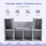 HOMCOM Kids Bookcase Shelf Storage Cabinet Unit, Living Room Sideboard w/ Six Compartments for Toys, Books - Grey
