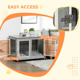 PawHut Dog Crate Furniture End Table, with Washable Cushion, Double Doors, for Medium/Large Dogs, Grey