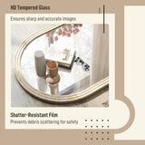 HOMCOM Arched Wall Mirror with Grooved Edge & Hooks, Wall-Mounted Mirror, Modern Tempered Glass & Polystyrene Beige